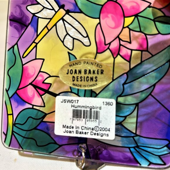 Joan Baker Designs Hand Painted Glass Suncatcher 3" Square Hummingbird Floral - Picture 3 of 4